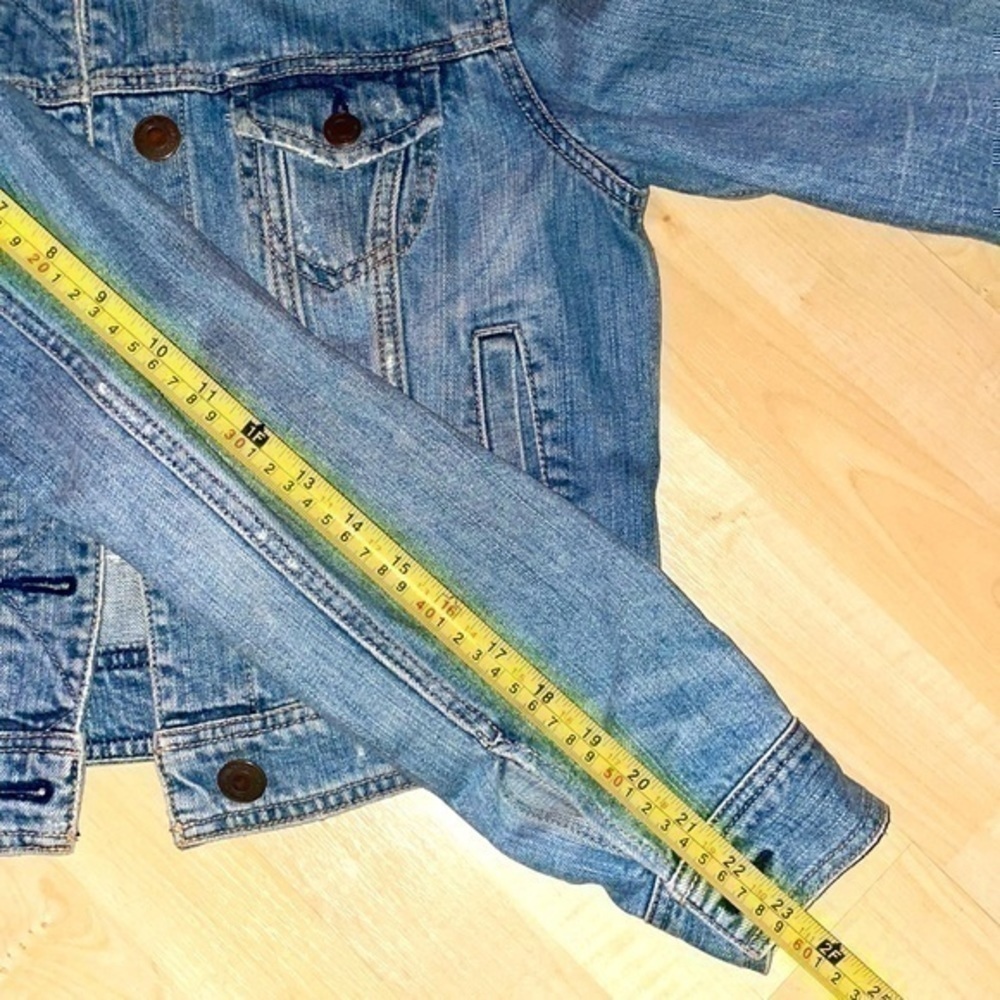 American eagle denim jacket blue jean w/ lalabobo bear back bear-ly 🐻 preloved - Picture 7 of 12